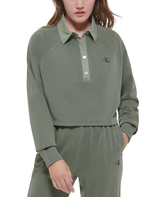 Calvin Klein Jeans Women's Cotton Polo Sweatshirt Thyme XL B4HP