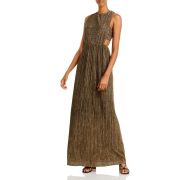 BCBGMAXAZRIA Women’s Metallic Pleated Cut Out Long Evening Dress Gown B4HP