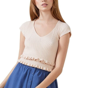 BCBGeneration Women’s Peplum Sweater Top Cream Pink B4HP