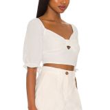 BCBGeneration Women's Puff-Sleeve Crop Top White B4HP