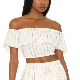 BCBGeneration Women's Textured Off the Shoulder Crop Top Ivory Multi L B4HP