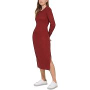 Calvin Klein Women’s Ribbed Long Sleeve Crewneck Side Slit Dress Syrah B4HP