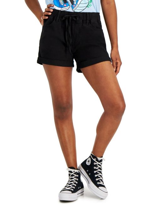 Dollhouse Juniors' Women's Pull On Cuffed Hems Jogger Shorts Black XS B4HP