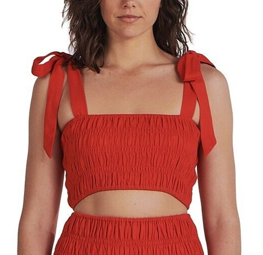 Charlie Holiday Marsha Smocked Crop Top Orange L B4HP