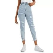 Tinseltown Juniors’ Ripped Raw-Hem Loose Jeans B4HP