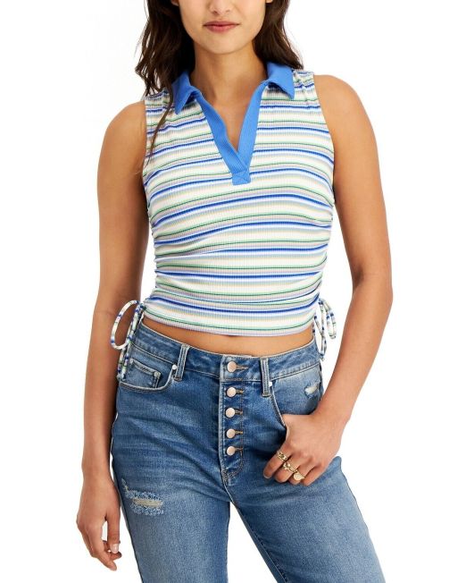 Just Polly Juniors' Ruched Polo Tank Top B4HP