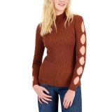 Crave Fame Juniors' Cutout-Sleeve Mock-Neck Sweater Brown XS B4HP