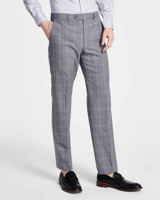 Michael Kors Men's Modern Fit Wool-Blend Plaid Suit Pants Grey B4HP $190