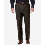 Haggar Men's Stretch Classic-Fit Solid Pleated Dress Pants Brown 34x34 B4HP