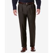 Haggar Men’s Stretch Classic-Fit Solid Pleated Dress Pants Brown 34×34 B4HP