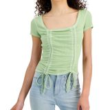 Just Polly Juniors' Square-Neck Ruched Top Small Sage B4HP