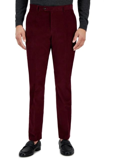 Tommy Hilfiger Men's Modern-Fit Solid Corduroy Pants Burgunday B4HP