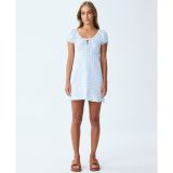 Cotton On Women's Milly Sweetheart Puff Sleeve Mini Dress Blue Gingham L B4HP
