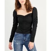 Kingston Grey Juniors’ Ruched Sweetheart-Neck Top Black L B4HP