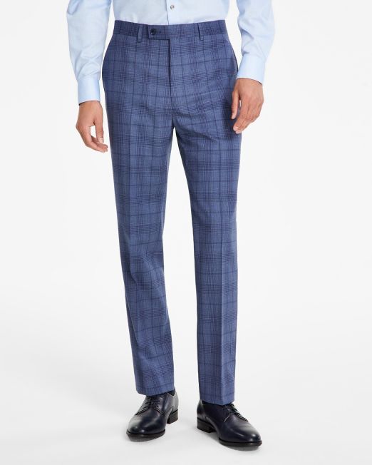 Calvin Klein Men's Slim-Fit Wool Blend Stretch Pants Plaid Blue 34x30 B4HP $190
