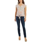 BCX Juniors’ Tie-Front Mixed-Media Top Natural Paisley XS B4HP