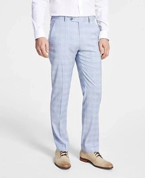 Alfani Men's Slim-Fit Stretch Solid Suit Pants Blue Plaid B4HP $135