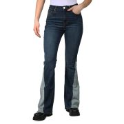 Indigo Rein Juniors’ High-Rise Flare-Leg Two-Tone Denim Jeans Blue 9 B4HP 28×33