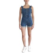 Almost Famous Juniors’ Ruffled Stretch-Denim Shortalls Medium Wash Small B4HP