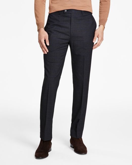 Calvin Klein Men's Slim-Fit Performance Dress Plaid Pants Charcoal Blue B4HP