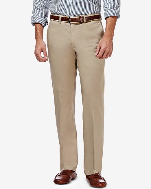 Haggar Men’s Premium Straight-Fit Stretch Flat-Front Pants Khaki 36x32 B4HP
