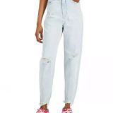Tinseltown Juniors' Ripped Raw-Hem Loose Jeans B4HP