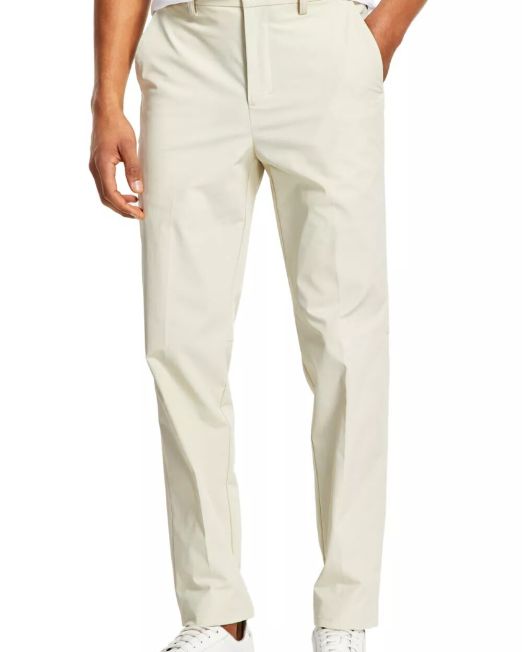 Calvin Klein Men's Slim Fit Solid Performance Dress Pants Light Stone 33x32 B4HP