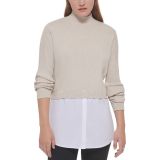 Calvin Klein Women's Mixed Media Long-Sleeve Sweater Mocha Heather XL B4HP
