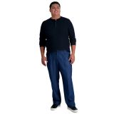 Haggar Men's Big & Tall Stretch Denim Classic-Fit Pleated Pants Blue 44x30 B4HP
