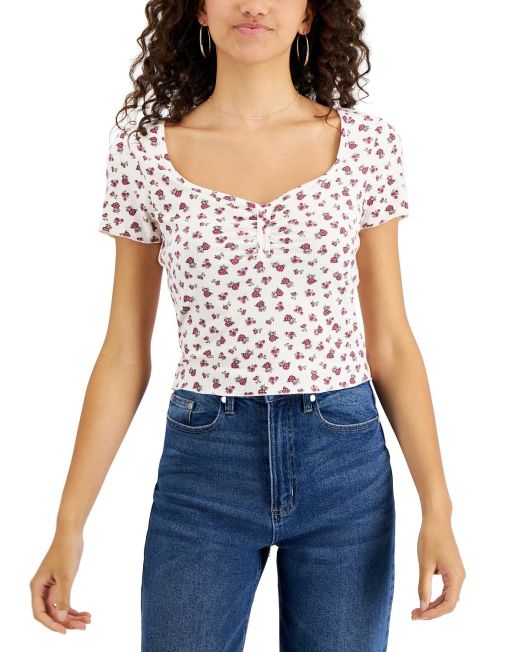 Self Esteem Juniors' Ribbed Sweetheart-Neck Top White Alyssum XL B4HP