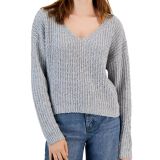 Hooked up by Iot Juniors' Drop-Shoulder V-Neck Sweater Light Grey S B4HP