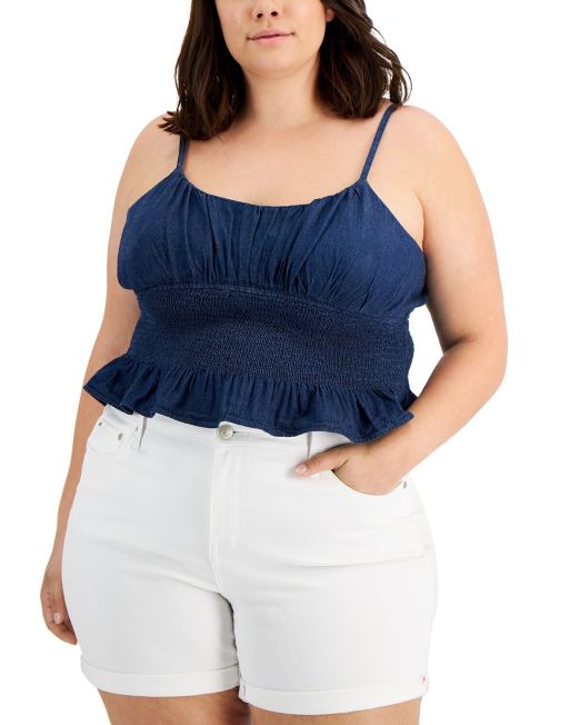 Derek Heart Trendy Plus Size Smocked Denim Color Tank Top 2X B4HP