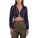 BCBGeneration Women's V-Neck Long-Sleeve O-Ring Top Blue XS B4HP