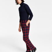 Tommy Hilfiger Men’s Modern-Fit Tan Plaid Dress Pants Navy 32×30 B4HP
