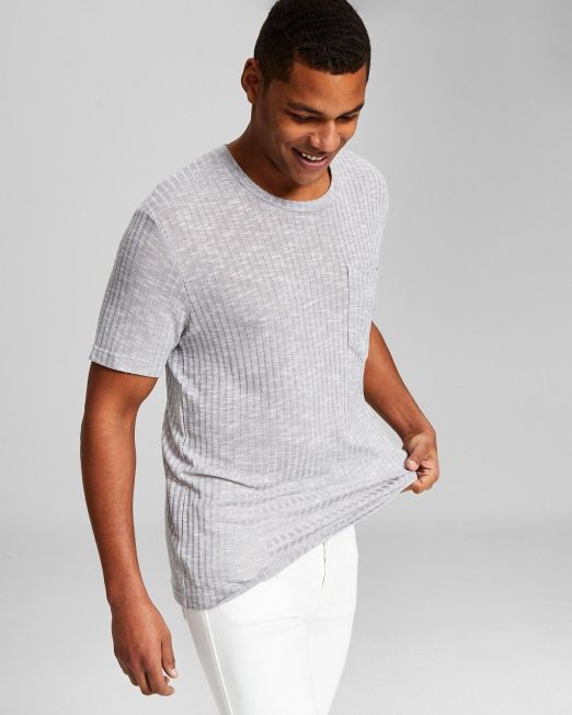 And Now This Men's Ribbed Pocket Knit Short-Sleeve Shirt Heathered Grey M B4HP