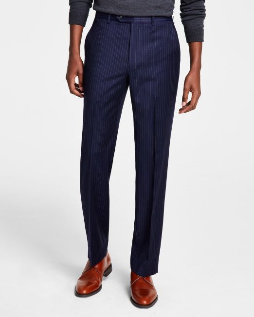 Michael Kors Men's Plaid Classic-Fit Wool-Blend Stretch Pants Navy B4HP $190