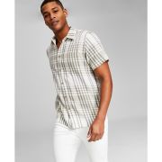 And Now This Men’s Plaid Woven Short-Sleeve Button-Up Shirt Grey S B4HP