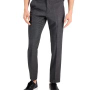 Armani Exchange Men’s Slim-Fit Windowpane Wool Suit Pants Grey Pindot 34×32 B4HP