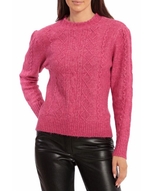 Avec Les Filles Women's Cable-Knit Pullover Sweater Pink M B4HP