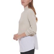 Calvin Klein Women’s Mixed Media Long-Sleeve Sweater Mocha Heather XL B4HP
