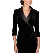 Alex Evenings Women’s Velvet Satin-Collar Peplum Top Black L B4HP $129
