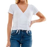 Ultra Flirt Juniors' Ruched Surplice-Neck Top Large White B4HP NO TAGS