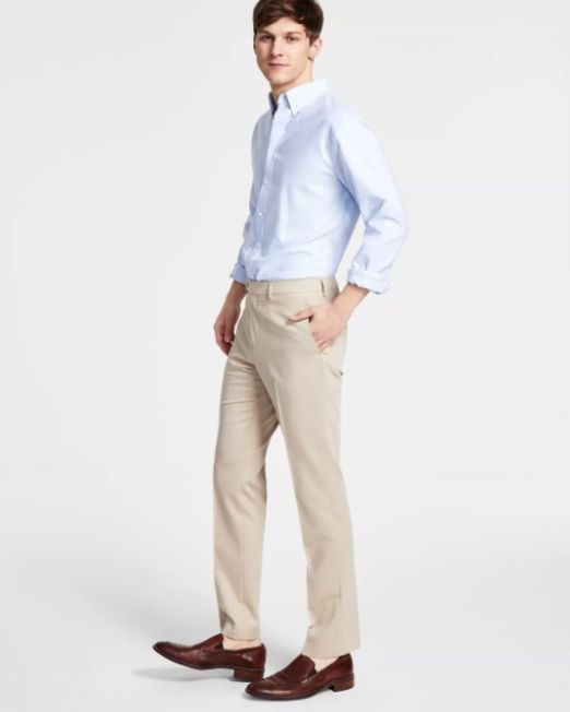 DKNY Men's Modern-Fit Solid Dress Pants Beige B4HP
