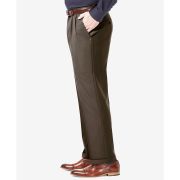 Haggar Men’s Stretch Classic-Fit Solid Pleated Dress Pants Brown 34×34 B4HP