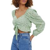 Vero Moda Henna Cropped Tie-Front Top Birch Top Green XS B4HP