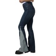 Indigo Rein Juniors’ High-Rise Flare-Leg Two-Tone Denim Jeans Blue 9 B4HP 28×33