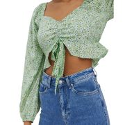 Vero Moda Henna Cropped Tie-Front Top Birch Top Green XS B4HP