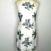 WOMEN BCX  Floral Navy Embroidered WHITE Halter Neck Dress 2 sizes B4HP