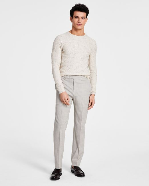 Calvin Klein Men's Slim-Fit Plaid Performance Dress Pants Beige B4HP