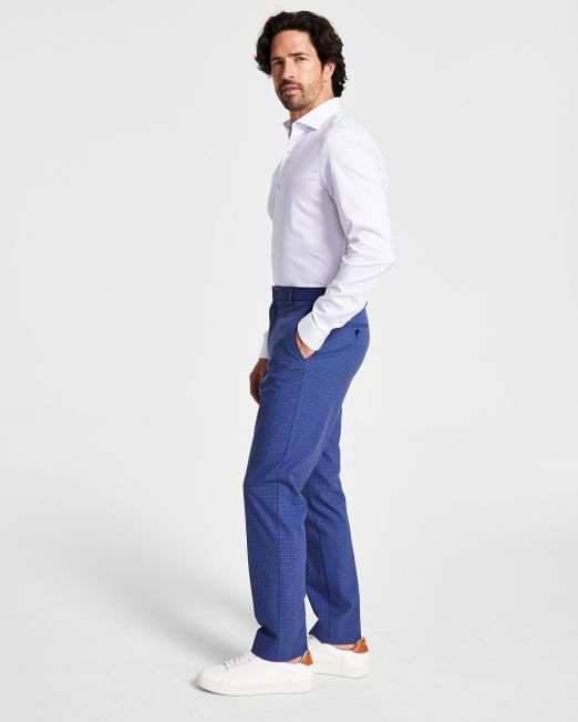 Tommy Hilfiger Men's Modern-Fit Flex Stretch Plaid Dress Pants Blue 42x30 B4HP